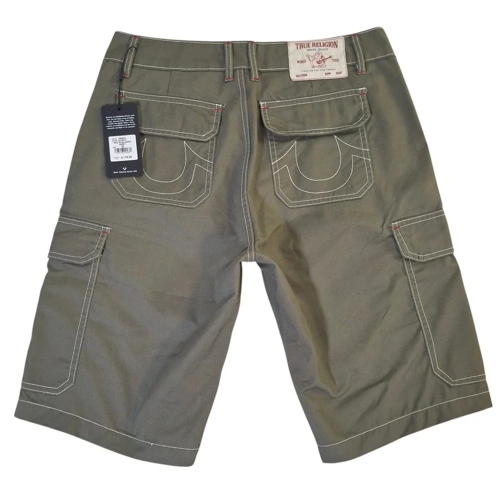 True Religion Cargo Shorts Men's 30 Kalamata Olive Green Contrast Stitch 11